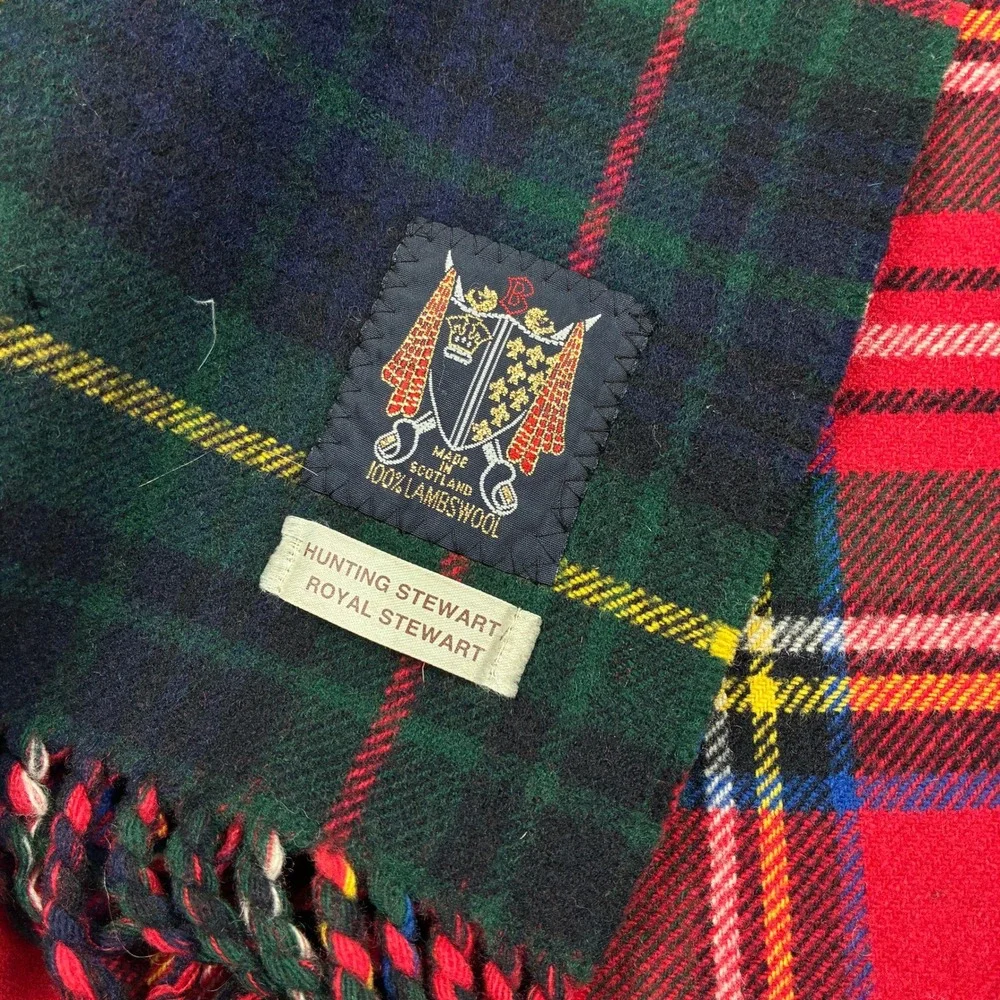 VTG Royal Stewart Plaid Throw Multicolor Reversible Scotland Lambswool Tartan